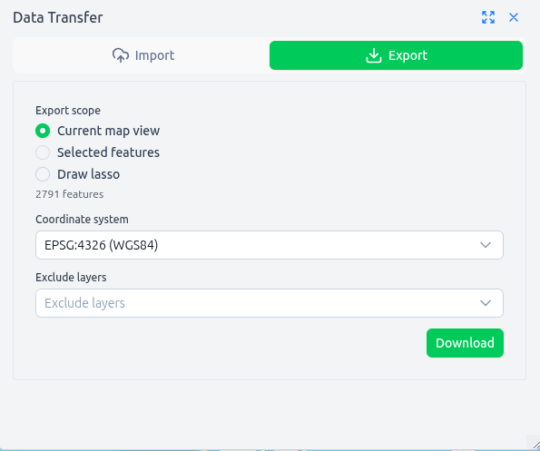 Data Transfer Export Tab