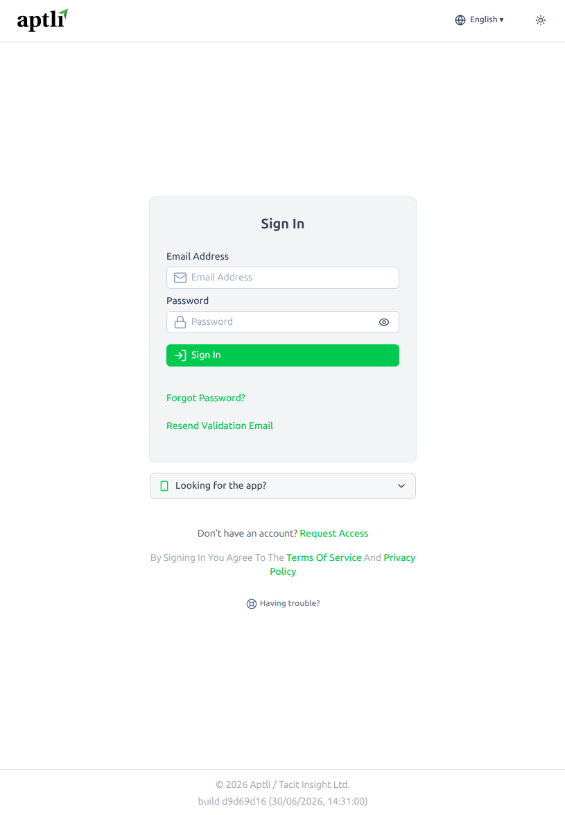 Login page
